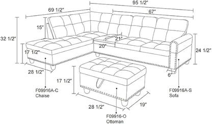 Living Room Furniture L Shaped Sectional Sofa Set with Storage Ottoman and Cup Holders, Wide Convertible Upholstered Couch for Home Office, Brown B - LeafyLoom