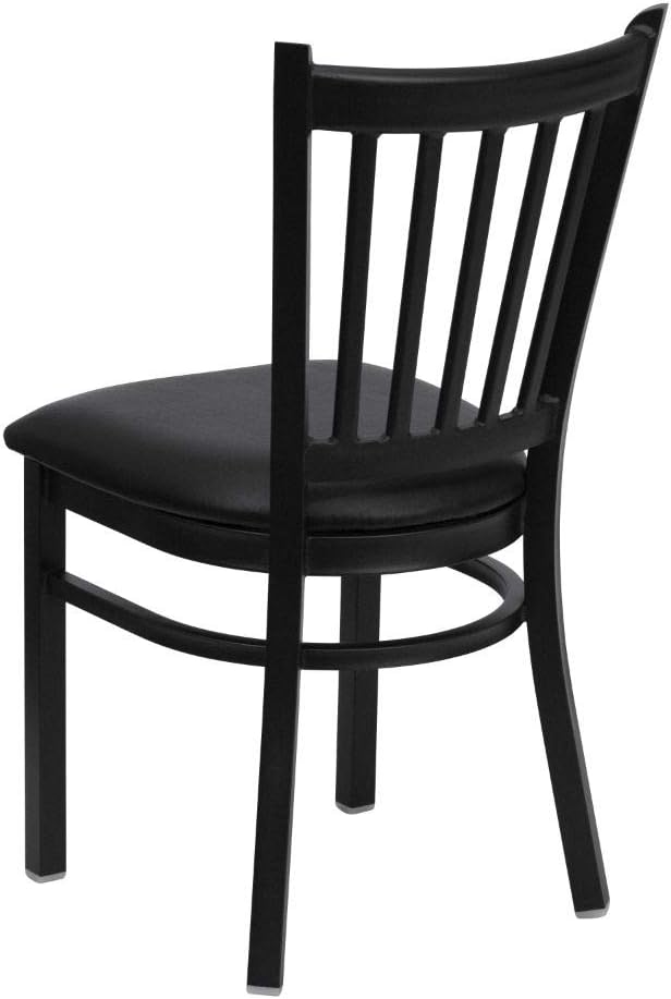 Flash Furniture HERCULES Series Black Vertical Back Metal Restaurant Chair - Black Vinyl Seat - LeafyLoom