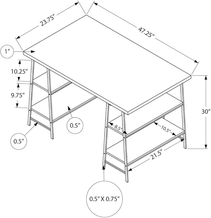 Monarch Specialties 7521 Computer Desk, Home Office, Laptop, Storage Shelves, 48" L, Work, Metal, Laminate, White, Contemporary, Modern Desk-48, 47.25" L x 23.75" W x 30" H - LeafyLoom