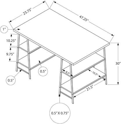 Monarch Specialties 7521 Computer Desk, Home Office, Laptop, Storage Shelves, 48" L, Work, Metal, Laminate, White, Contemporary, Modern Desk-48, 47.25" L x 23.75" W x 30" H - LeafyLoom