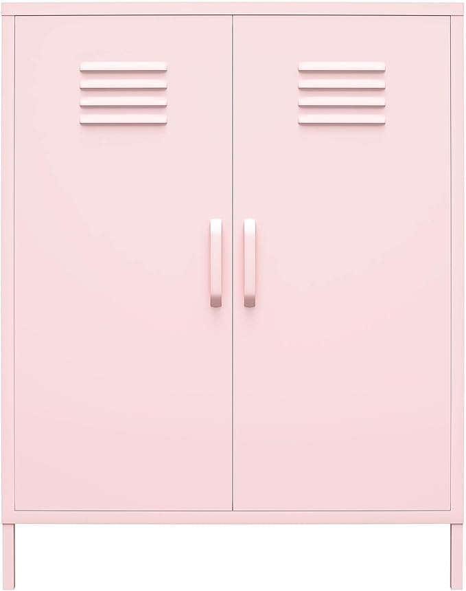 Novogratz Cache 2 Door Metal Locker Storage Cabinet, Bashful Pink - LeafyLoom