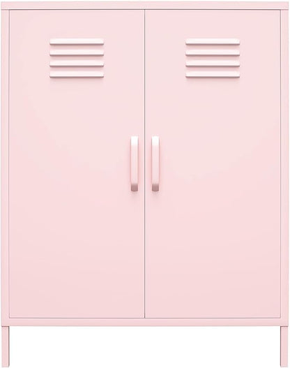 Novogratz Cache 2 Door Metal Locker Storage Cabinet, Bashful Pink - LeafyLoom