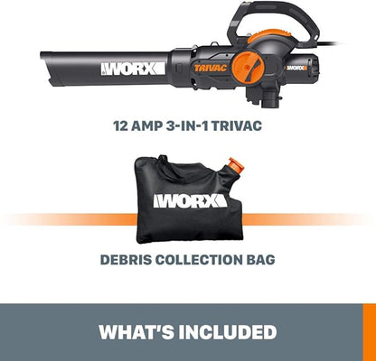 WORX 12 Amp TRIVAC 3-in-1 Electric Leaf Blower/Mulcher/Yard Vacuum - WG512 - LeafyLoom