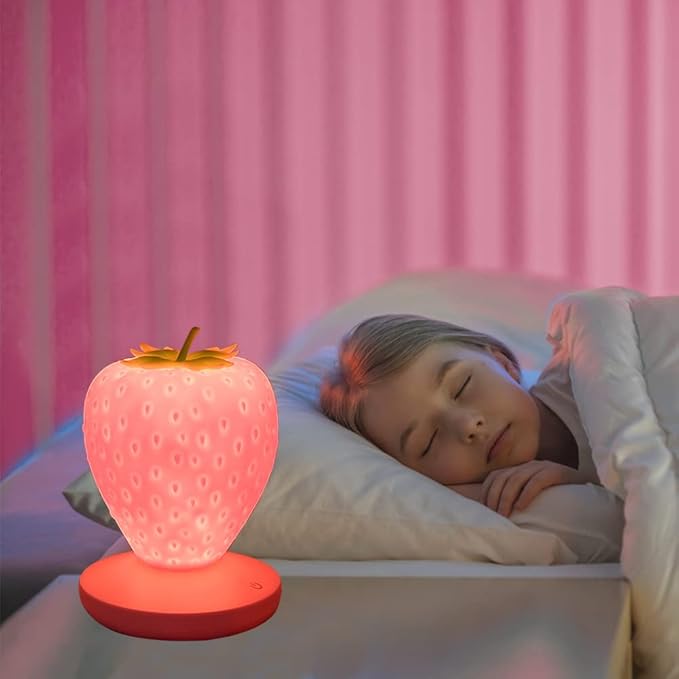 Strawberry Night Light, Cute Silicone Strawberry Lamp, LED Cute Night Light, Bedside Color Changing Lamp, 3 Modes Touch for Birthday, Christmas - LeafyLoom