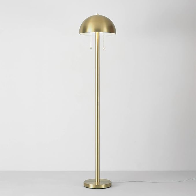 Globe Electric 65786 Haydel 60" 2-Light Floor Lamp, Matte Brass, Double On/Off Pull Chain, Bulb Not Included - LeafyLoom