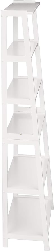 Amazon Basics Rubberwood 5 Shelf Ladder Bookcase, White, 15.03" D x 25.98" W x 74.48" H - LeafyLoom