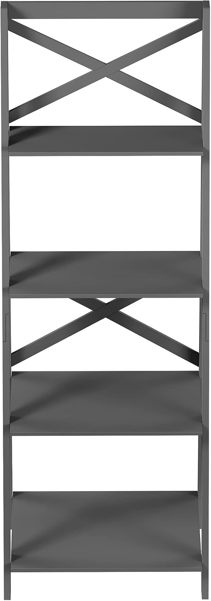 Lavish Home 4-Tier Ladder Bookshelf - Freestanding Shelved Bookcase with X-Back Frame and Leaning Look - Display Shelves for Home and Office (Gray) - LeafyLoom