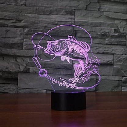 3D Fish Fishing Night Light Table Desk Optical Illusion Lamps 7 Color Changing Lights LED Table Lamp Home Love Birthday Children Kids Decor Toy Gift - LeafyLoom