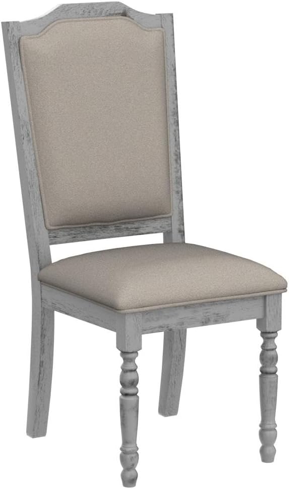 Roundhill Furniture Iris Turned Leg Wood Dining Chair, Set of 2, Weathered White - LeafyLoom