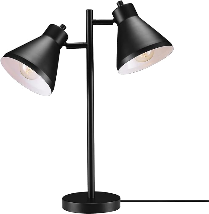 Globe Electric Novogratz x 52999 18" 2-Light Desk Lamp, Matte Black, On/Off Rotary Switch on Each Shade, Pivoting Lamp Heads, Industrial, Home Office Accessories, Desk Lamps for Home Office - LeafyLoom