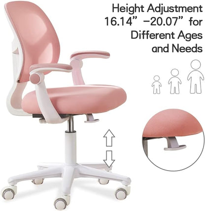 Kids Desk Chair, Height Adjustable Kids Chair, Ergonomically Designed Kids Computer Chair. Made Suitable for 4~12 Years Old Child, Pink - LeafyLoom