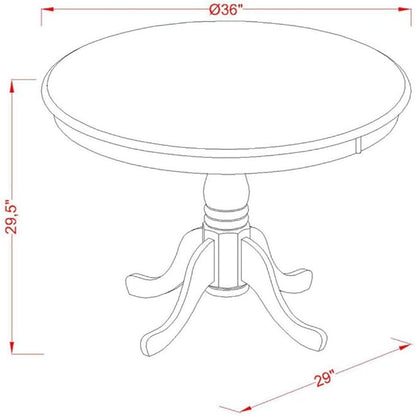 East West Furniture ANFR3-LWH-18 Antique 3 Piece Modern Set Contains a Round Kitchen Table with Pedestal and 2 Brown Fabric Parson Dining Chairs, 36x36 Inch, Linen White - LeafyLoom