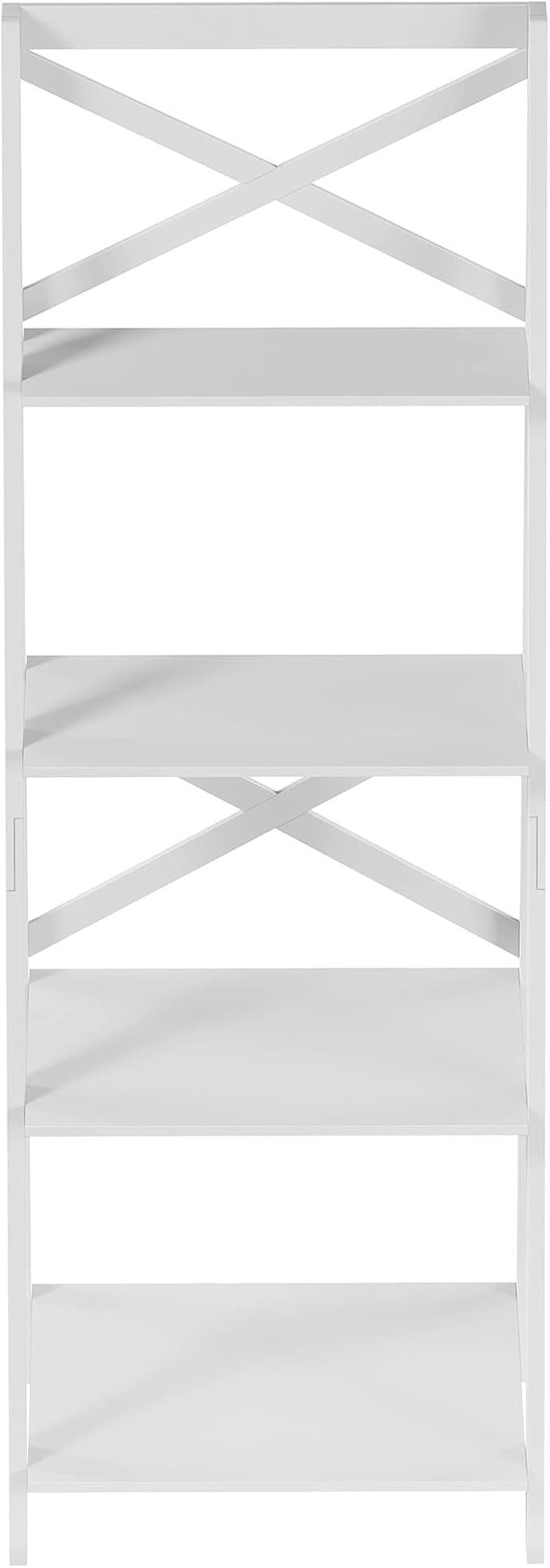 Lavish Home 4-Tier Ladder Bookshelf - Freestanding Shelved Bookcase with X-Back Frame and Leaning Look - Display Shelves for Home or Office (White) - LeafyLoom