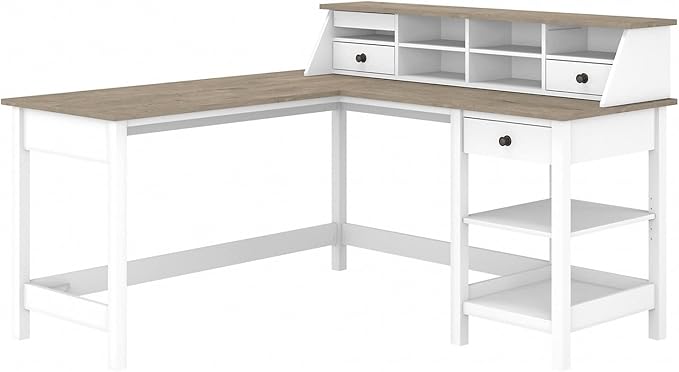 Bush Business Furniture Mayfield L Shaped Computer Desk Desktop Organizer | Storage for Home Office Workspace, 60W, Shiplap Gray/Pure White - LeafyLoom