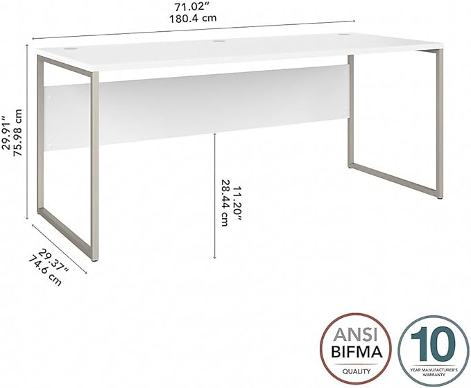 Bush Business Furniture Hybrid 72W x 30D Computer Table Desk with Metal Legs in White - LeafyLoom