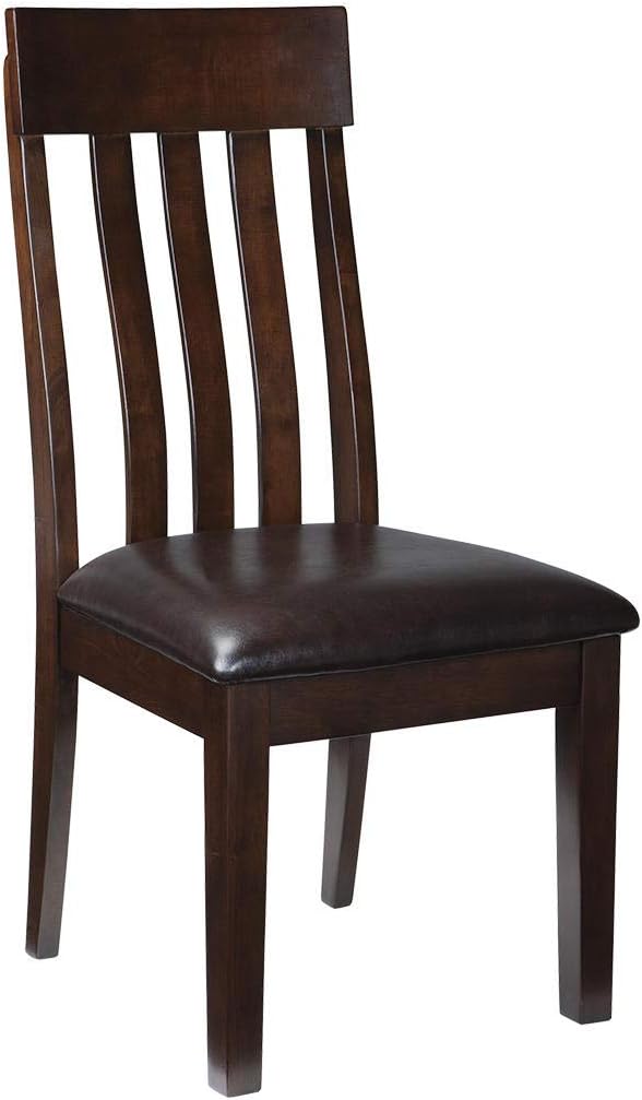 Signature Design by Ashley Haddigan Faux Leather Cushioned Rake Back Dining Chair, 2 Count, Dark Brown - LeafyLoom