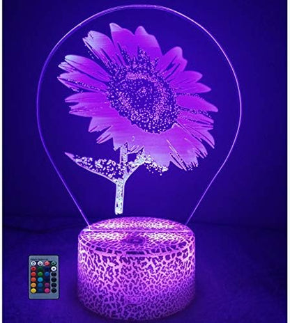 3D Sunflower Night Light USB Powered Touch Switch Remote Control LED Decor Optical Illusion 3D Lamp 7/16 Colors Changing Xmas Children Kids Toy Christmas Brithday Gift - LeafyLoom