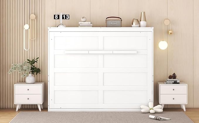 Merax Modern Farmhouse Solid Wood Murphy Bed Chest/Space Saving/Wood Slat Support/Full,White - LeafyLoom