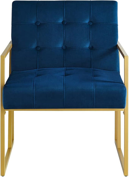 24KF Modern Navy Velvet Button Tufted Accent Chair with Golden Metal Stand, Decorative Furniture Chairs for Living Room Bedroom - Navy - LeafyLoom