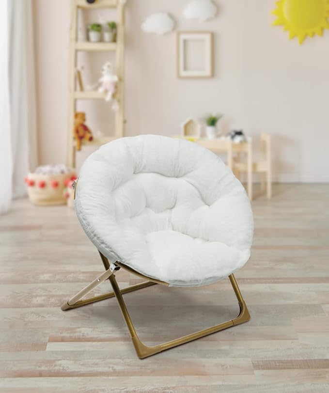 Milliard Mini Cozy Chair for Kids, Sensory Faux Fur Folding Saucer Chair for Toddlers, White - LeafyLoom