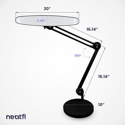 Neatfi XL 2,200 Lumens LED Task Lamp, 24W Super Bright Desk Lamp, 117 Pcs SMD LED, 4 Level Brightness, Dimmable, Task LED Light for Home, Office, Workbench (Non-CCT with Base, Black) - LeafyLoom