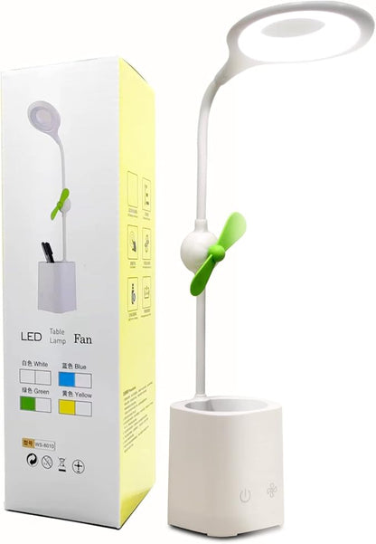 Led Desk Lamps, Small Cute Desk Lamp with 3 Lighting Modes, Modern Desk Ring Night Light with Pen Holder and Green Mini Fan for Home Office Bedroom - LeafyLoom