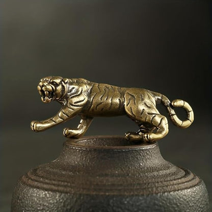 Solid Brass Little Tiger Statue - Vintage Decor Piece for Desk or Shelf for Wildlife Enthusiasts(Little Tiger) - LeafyLoom