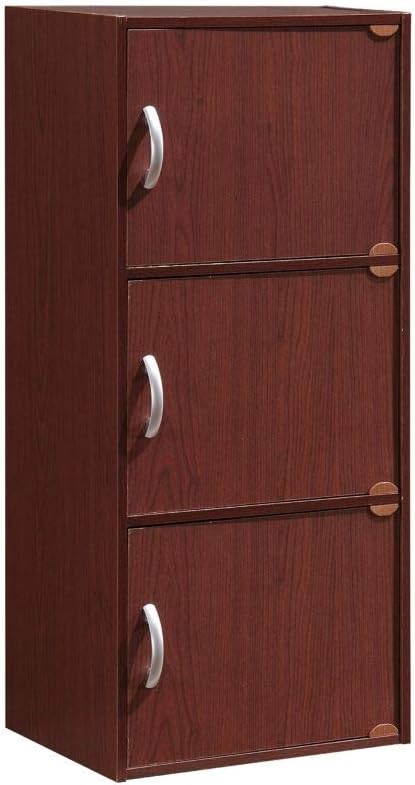 HODEDAH 3 Door Bookcase Cabinet, Mahogany - LeafyLoom