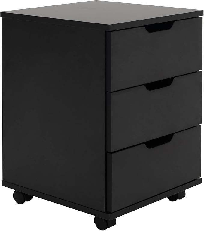 Farini 3-Drawer Vertical Filing Cabinet Rolling Wood Mobile File Cabinets Under Desk for Home Office with Casters (Black, Non-Assembled) - LeafyLoom