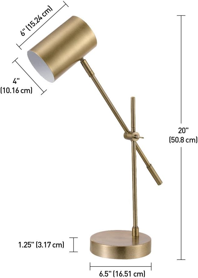 Globe Electric 52098 Pratt 20" Desk/Table Lamp, Matte Brass Finish, Adjustable Height, Balance Arm, in-Line Rocker On/Off Switch - LeafyLoom