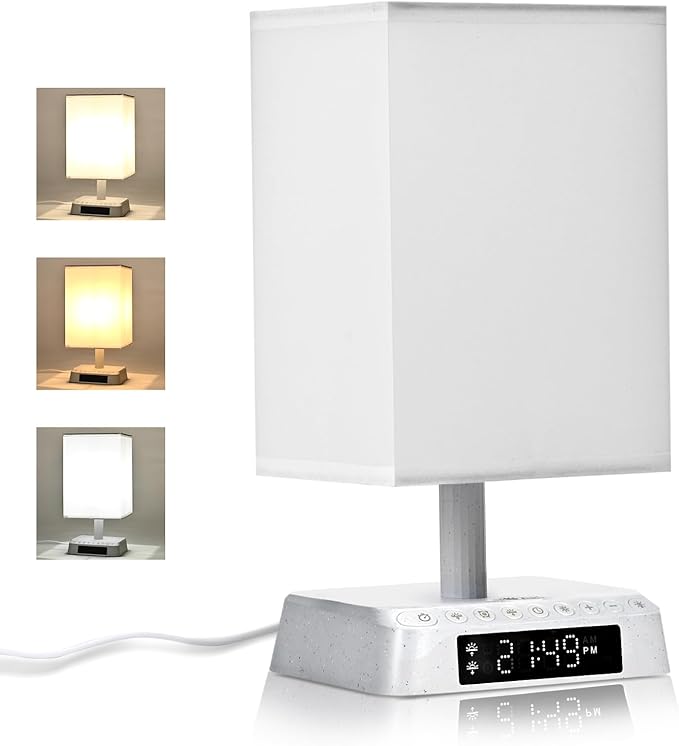 Nightstand Lamp Sound and Light Awakening Bioclock Adjustment lamp Sunrise Wake up lamp Built-in White Noise 3 Color Adjustable for Livingroom Bedroom Office Reading Working - LeafyLoom