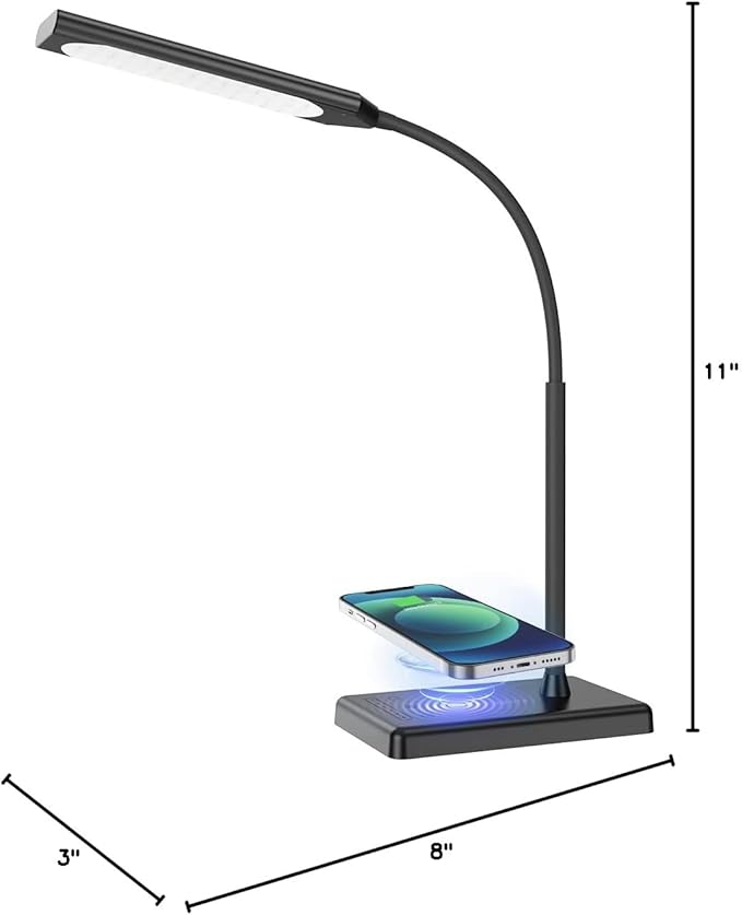 KEXIN LED Desk Touch Lamp with Wireless Charging & USB Charging Table Lamp 5 Color Modes 6 Brightness Levels Eye-Caring Gooseneck Desk Lamp for Home Office with Memory Function 1h Timer Bedside Lamp - LeafyLoom