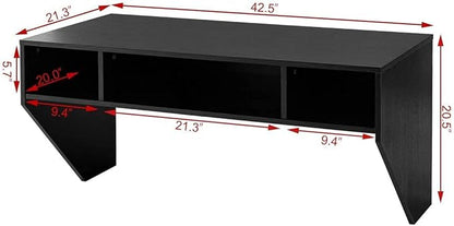 Computer Floating, Home Office Working, 42.5” Laptop Table Writing w/Storage Shelves, Modern Console Media Cabinet Wall Mounted Desk Hutch, Black - LeafyLoom