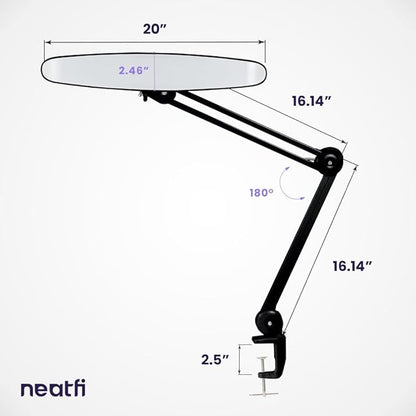 Neatfi XL 2,200 Lumens LED Task Lamp, 24W Super Bright Desk Lamp, 117 Pcs SMD LED, 4 Level Brightness, Dimmable, Task LED Light for Home, Office, Workbench (CCT, Black) - LeafyLoom