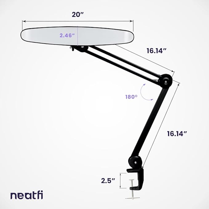 Neatfi XL 2,200 Lumens LED Task Lamp, 24W Super Bright Desk Lamp, 117 Pcs SMD LED, 4 Level Brightness, Dimmable, Task LED Light for Home, Office, Workbench (Non-CCT, Black) - LeafyLoom