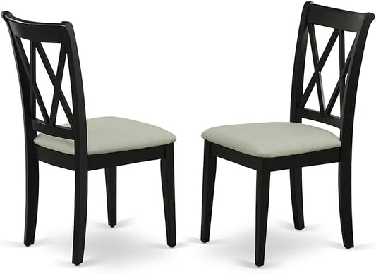 East West Furniture CLC-BLK-C Clarksville Dining Room Chairs - Linen Fabric Upholstered Wood Chairs, Set of 2, Black - LeafyLoom