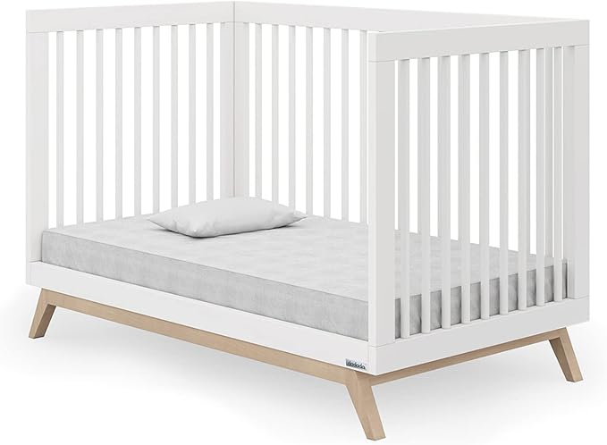 dadada Baby Soho 3-in-1 Convertible Crib – Made in Italy, GREENGUARD Gold, Adjustable Mattress Height, Solid Beechwood – Baby-Safe Finish, Modern Design 53.15 x 29.95 x 36.7 in (White + Natural) - LeafyLoom