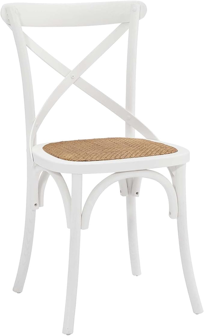 Modway Gear Rustic Modern Farmhouse Elm Wood Rattan Two Dining Chairs in White - LeafyLoom