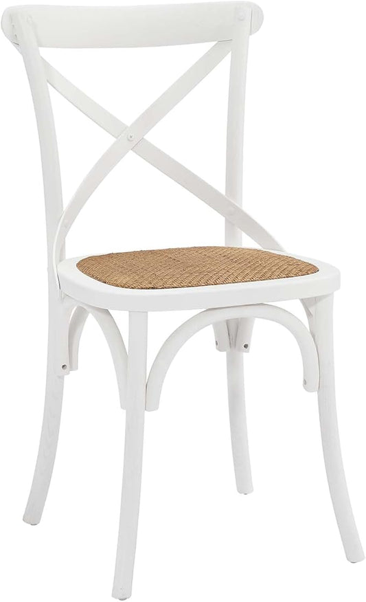 Modway Gear Rustic Modern Farmhouse Elm Wood Rattan Dining Chair in White - LeafyLoom