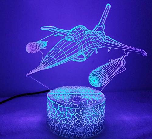 Optical Illusion 3D Aircraft Night Light USB Power Remote Control Touch Switch LED Decor Table Desk Lamps 7/16 Colors Changing Lights Children Kids Toy Christmas Xmas Brithday Gift - LeafyLoom