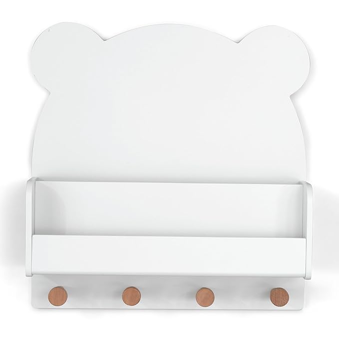 Delta Children babyGap Charlie 6-in-1 Convertible Crib + Brannan Bear Bookcase with Bins + Brannan Bear Wall Shelf with 4 Hooks, Bianca White (Bundle) - LeafyLoom