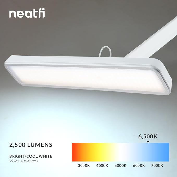 Neatfi XL 2,500 Lumens LED Task Lamp, 30W Super Bright Desk Lamp with Clamp, 162 Pcs SMD LED, Eye-Caring LED Lamp (Non-CCT, White) - LeafyLoom