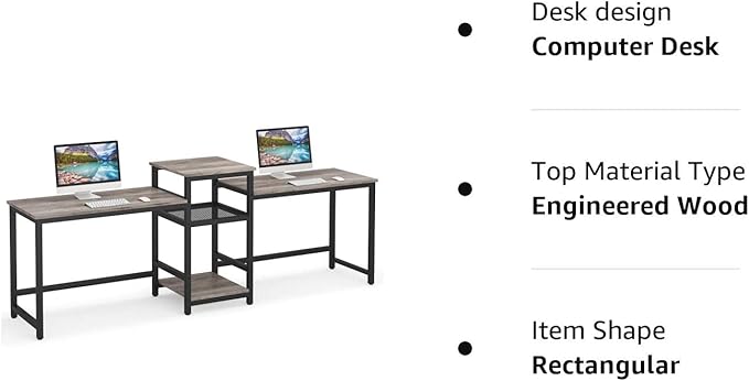 Tribesigns Extra Long Two Person Desk with Storage Shelves, 96.9 inch Double Computer Desks with Printer Shelf for 2 People, Rustic Writing Desk Workstation for Home Office - LeafyLoom