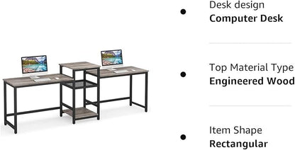 Tribesigns Extra Long Two Person Desk with Storage Shelves, 96.9 inch Double Computer Desks with Printer Shelf for 2 People, Rustic Writing Desk Workstation for Home Office - LeafyLoom