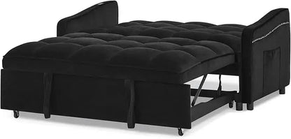 Tufted Convertible Futon Loveseat Pull Out Couch Bed 3 in 1 Velvet Upholstered Sleeper Sofa Recliner Love Seat Lounge Chaise Daybed with Adjustable Backrest Type C and USB Charging for Living Room - LeafyLoom