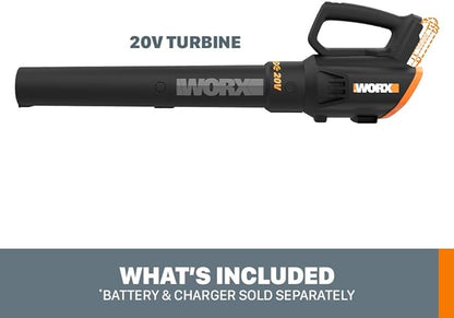 Worx 20V Cordless Leaf Blower WG547.9, Electric Blower, Powerful Turbine Fan Technology, 2-Speed Control, for One-Hand Operation, PowerShare – Bare Tool Only - LeafyLoom