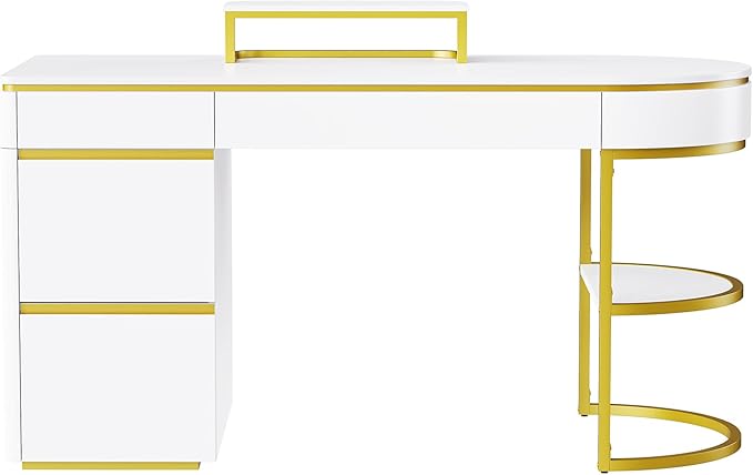 NicBex Laik-DW-00036-DX Desks, 60" W x 26.1" D x 31.9" H, Gold+White - LeafyLoom