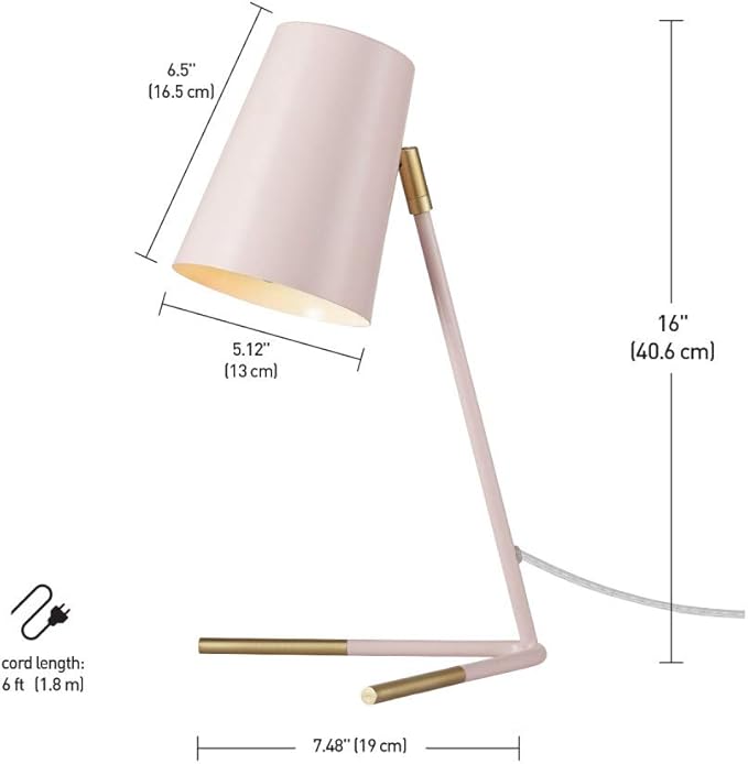 Globe Electric 67338 Novogratz x Globe Dobby 16" Desk Lamp, Matte Rose, Matte Gold Legs, Clear Cord, in-Line On/Off Switch, Pink - LeafyLoom