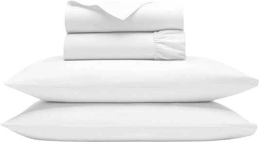 Bluemoon Homes 100% Egyptian Cotton Sheets California King Size - 1000 Thread Count, 4-Piece White Cal king Bedding Set, Sateen Weave Hotel Luxury, Fits Mattress upto 18" Deep Pocket - White Sheets - LeafyLoom