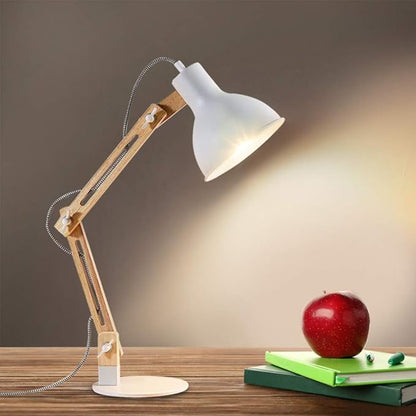 DINGLILIGHTING DLLT Swing Arm Desk Lamp, Wood Adjustable Gooseneck Table Lamp, Modern Architect Desk Light, Reading Light for Work, Study, Bedroom, Home Office, White Metal Shade, E26 Bulb Included - LeafyLoom